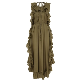 Zimmermann Cascadian Ruffle Midi Kjole, Olive 